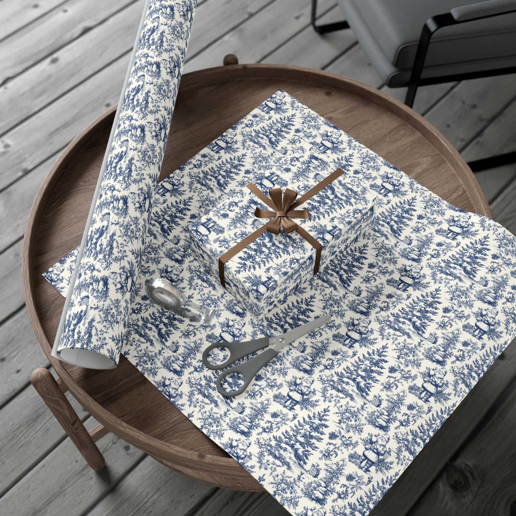 Blue Christmas Toile Gift Wrap