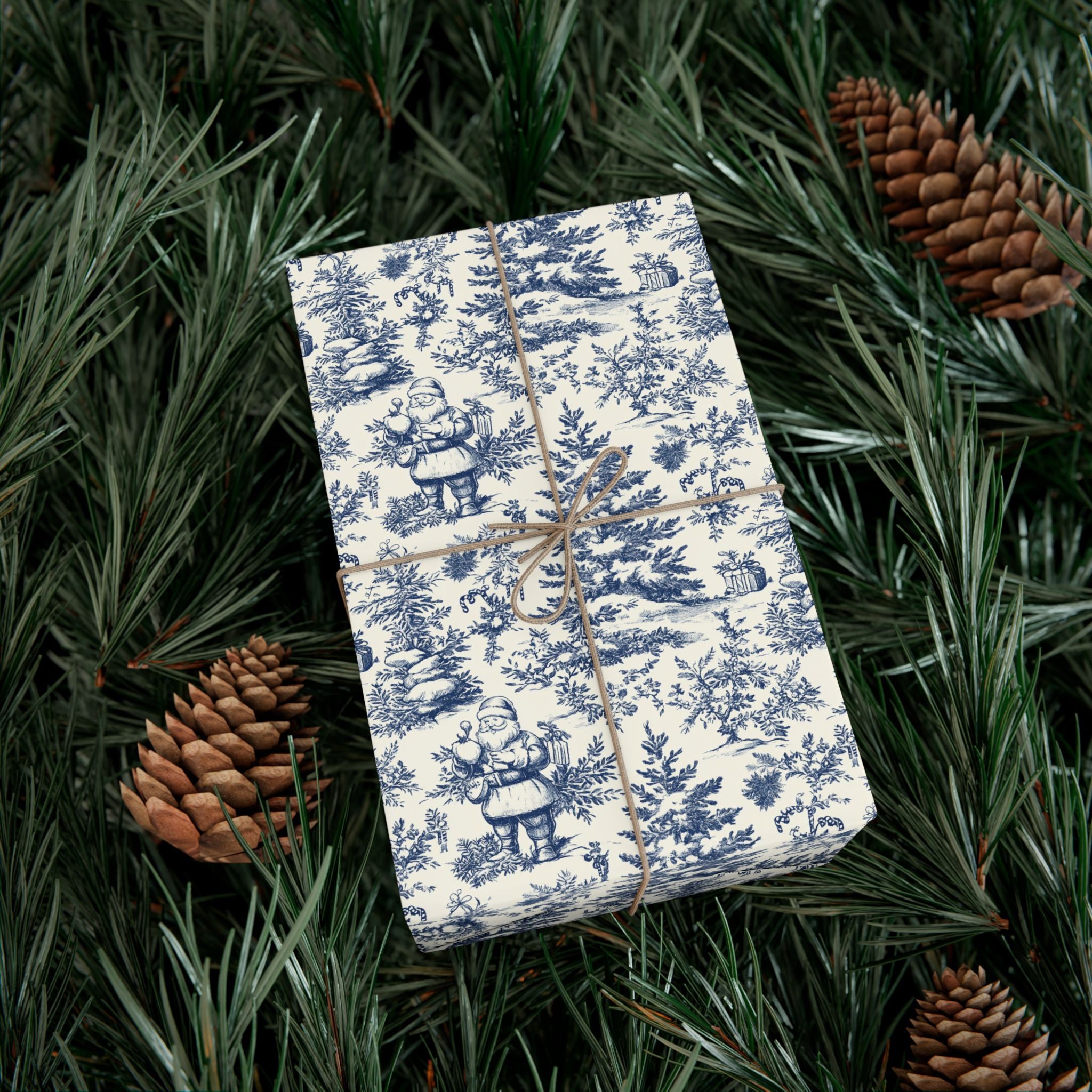 Blue Christmas Toile Gift Wrap