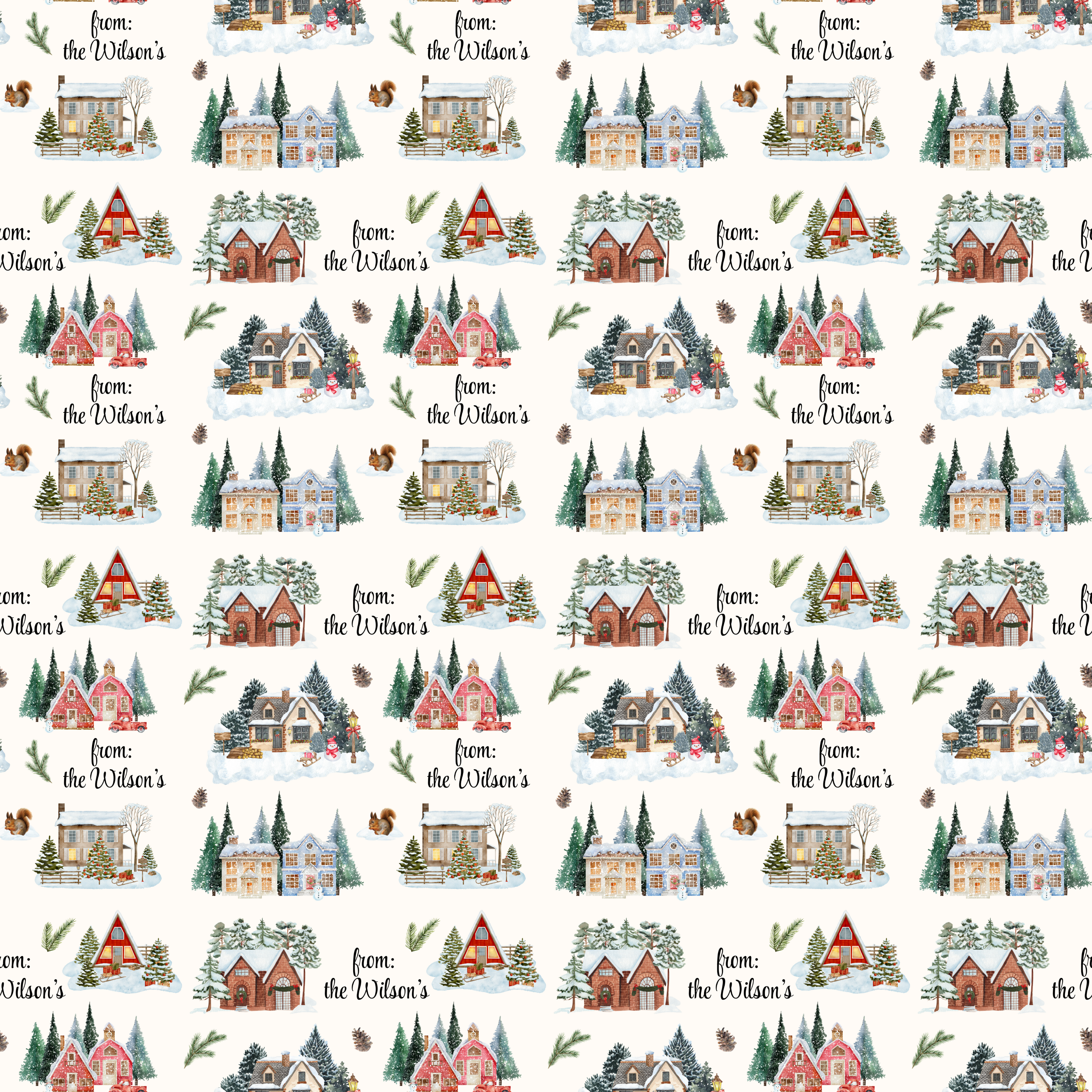 Custom Cottage Christmas Gift Wrap