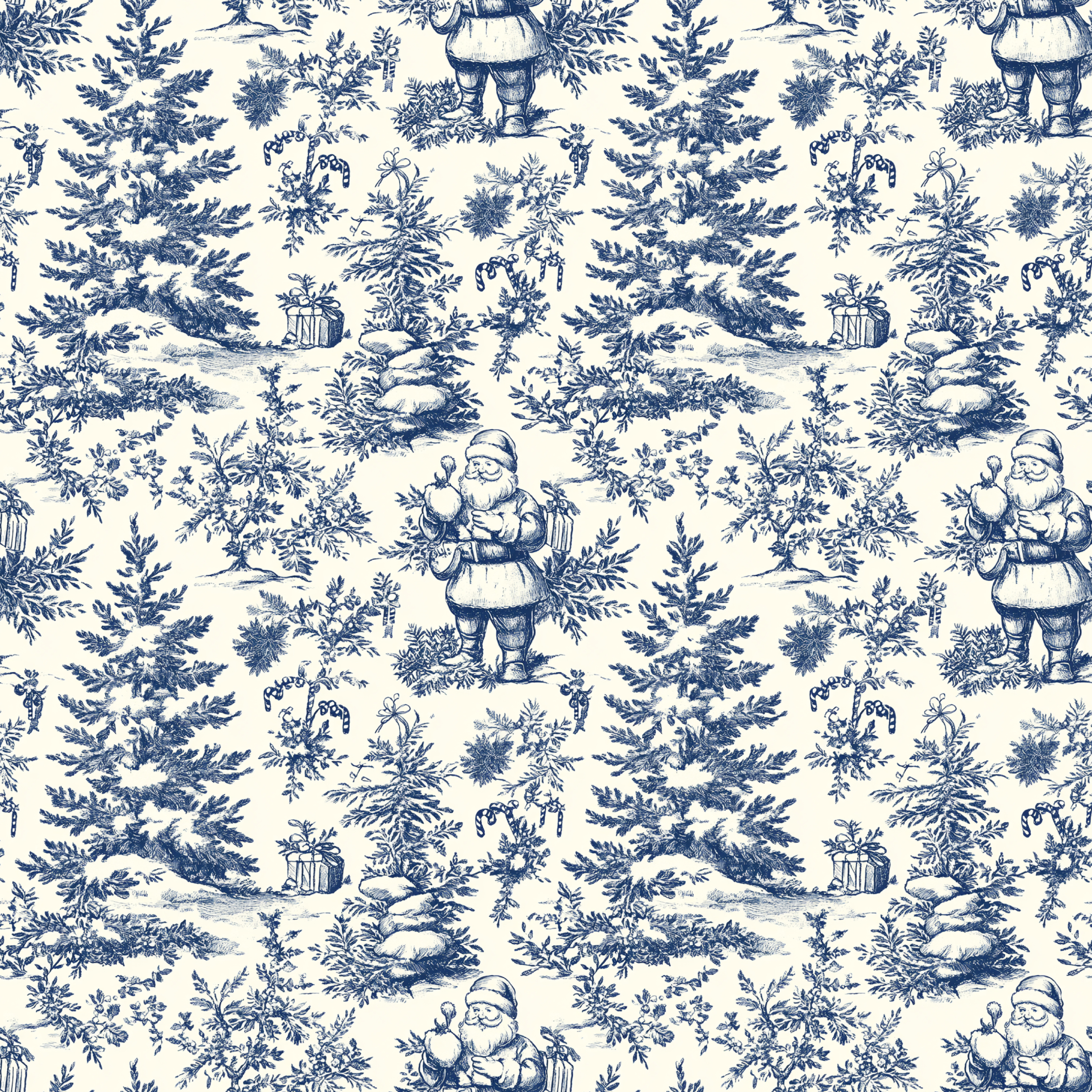 Blue Christmas Toile Gift Wrap